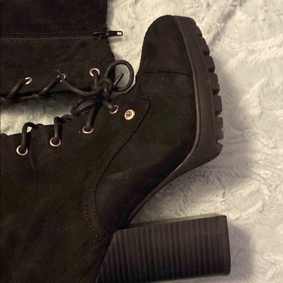 Charlotte Russe Black Suede Lace-Up Boots - Picture 2 of 7